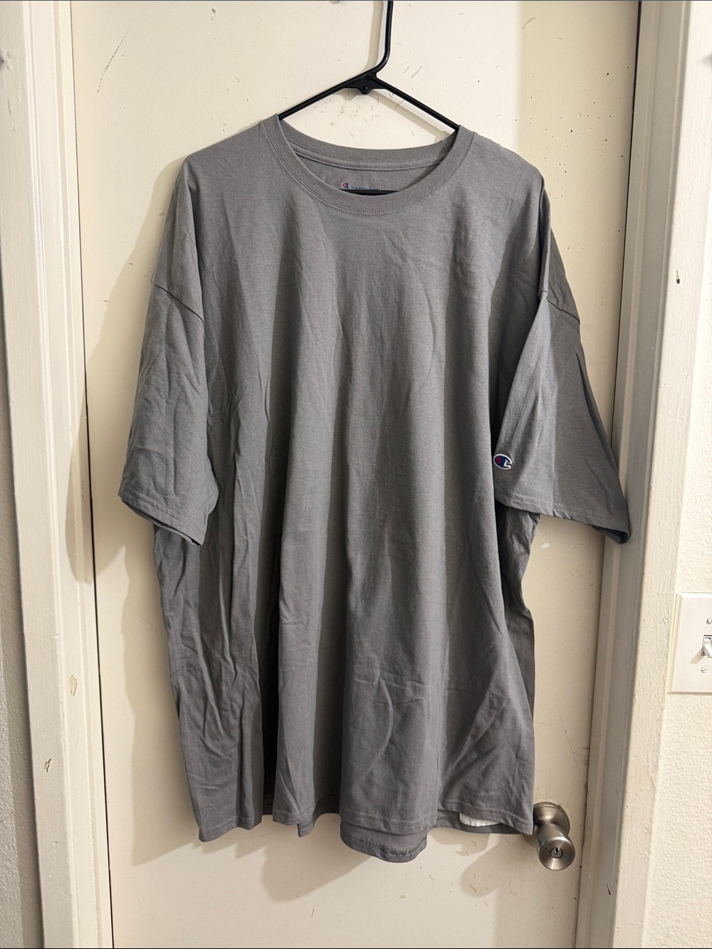 Champion Men's Gray Crewneck Tee with Sleeve Logo